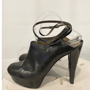 Lanvin Hiver 2010  Black Genuine Leather Platform Ankle‎ Strap Mules Heels US 10